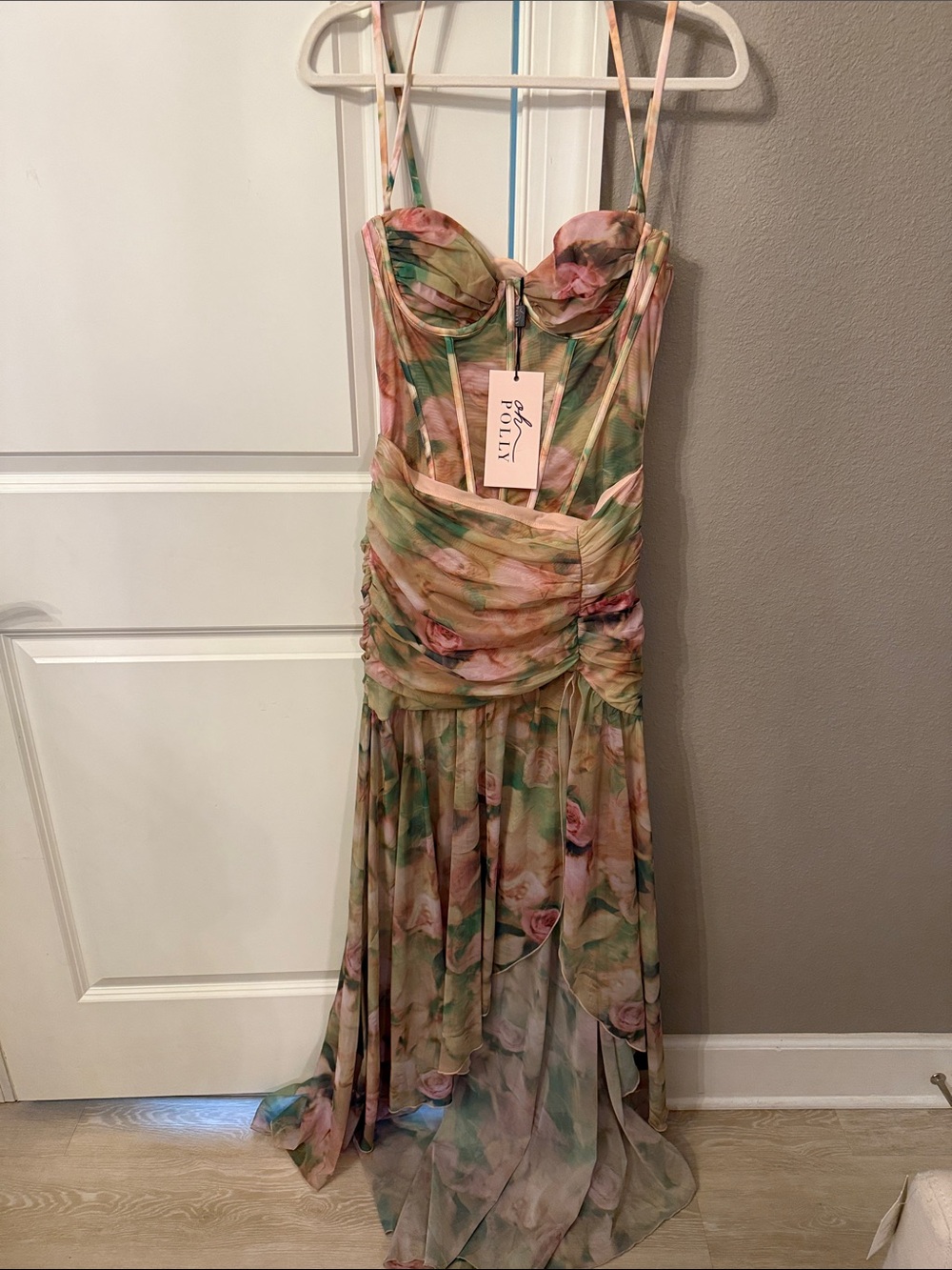 Oh Polly Green and Pink Floral Mesh Corset Maxi Dress - Picture 6 of 6